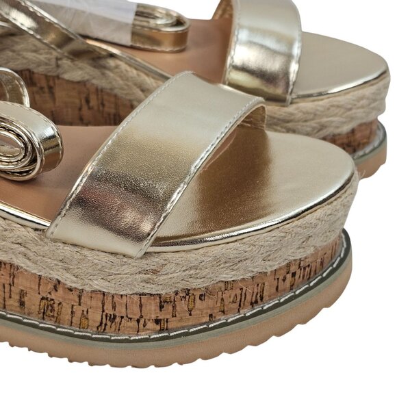 Pretty Little Thing Metallic Gold Boho Cottagecore Platform Chunky Sandals 3/36 - Picture 12 of 15